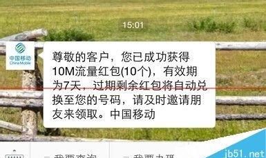 中国移动发送流量红包成功