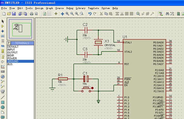 51单片机学习6-最小系统proteus仿真图的绘制